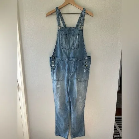 Madewell Skinny Distressed Denim Overalls Light Wash Size S